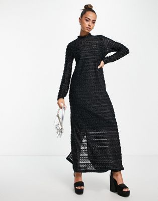 Object textured detailed maxi dress in black