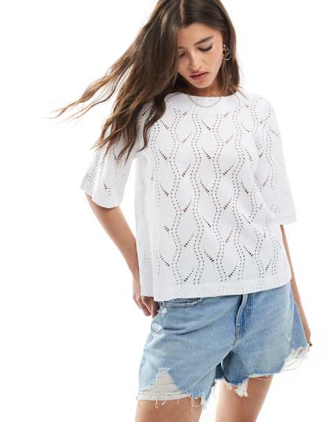 Object textured drop shoulder t-shirt in white - view 1