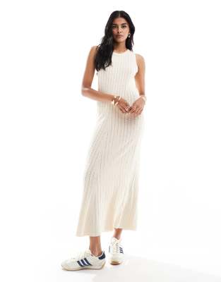 textured knitted maxi dress in cream-White