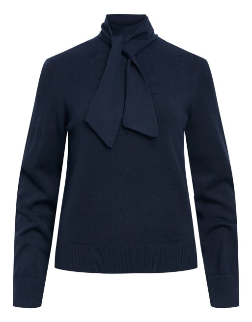 Object Thess crew neck knitted knot detail drop shoulder jumper in blue, 5 of 5