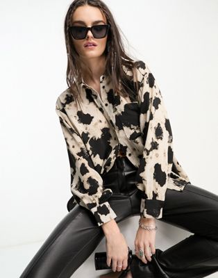 Object tie back detail shirt in cow print