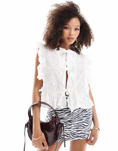 Object tie front frill blouse in off white - view 1