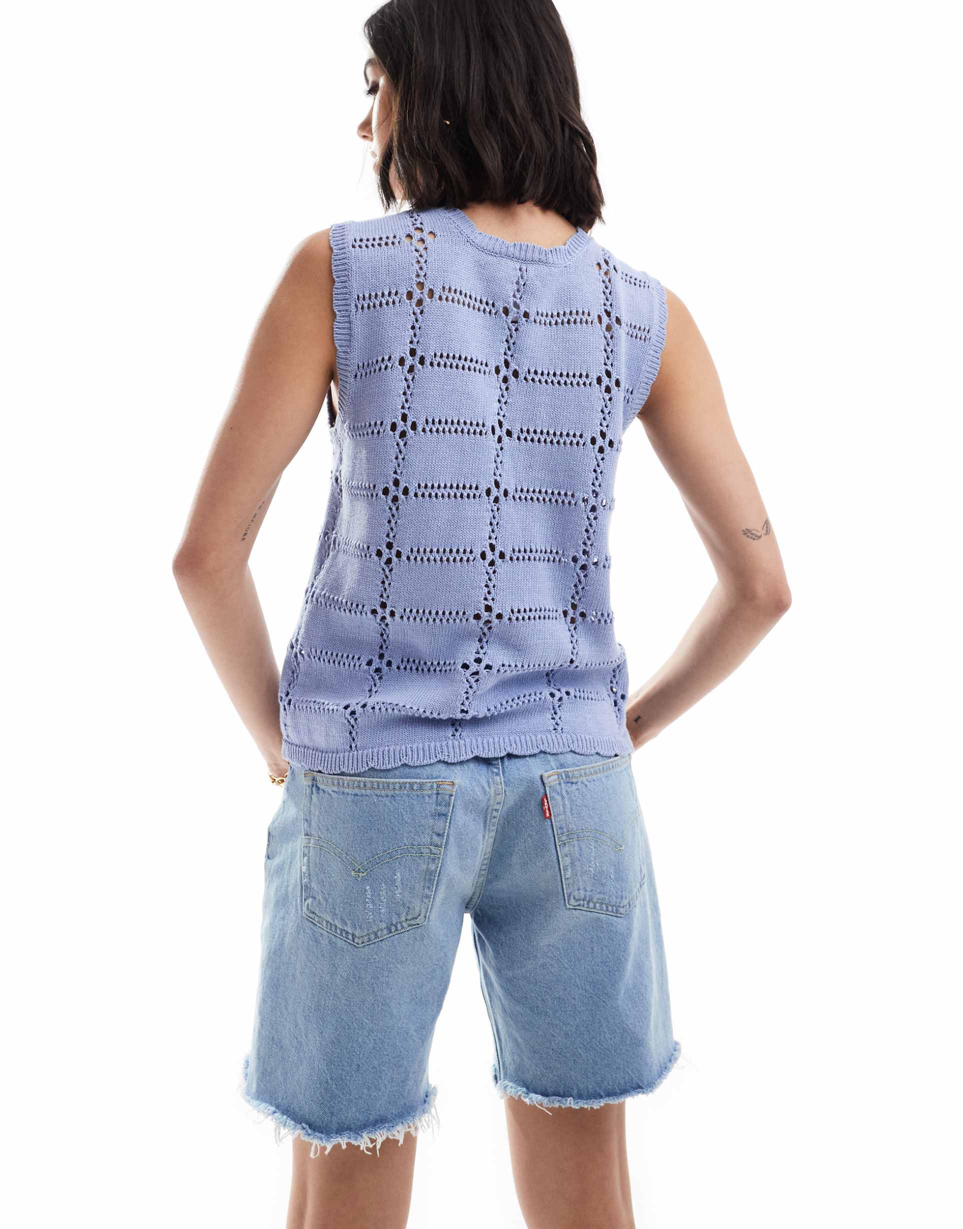 object tie front knit top in pastel blue