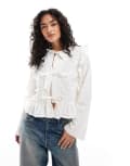 [Object] Object tie front long sleeved blouse with ruffles in off white 34 Cloud Dancer
