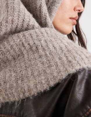 Object Tie Front Rib Knit Bonnet Balaclava In Brown