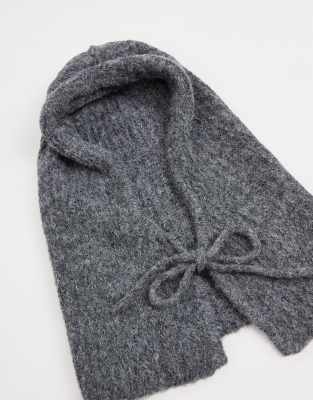 Object Tie Front Rib Knit Bonnet Balaclava In Brown