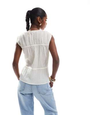 Object Tie Front Ruched Top In White