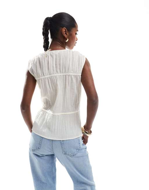 Object tie front ruched top in sand, 2 of 4