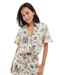 [Object] Object tie front shirt in mono shell print (part of a set)-White 36 Sandshell aop