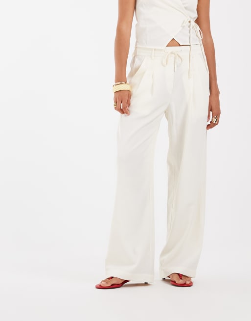 Object tie waist tailored trousers co-ord in cream, 2 of 5