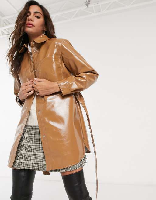 Trench Coat Leather Tie Shacket Tie Belt Shacket With Belt Women's