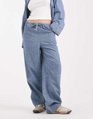 Object Tie Waist Wide Leg Jeans In Blue