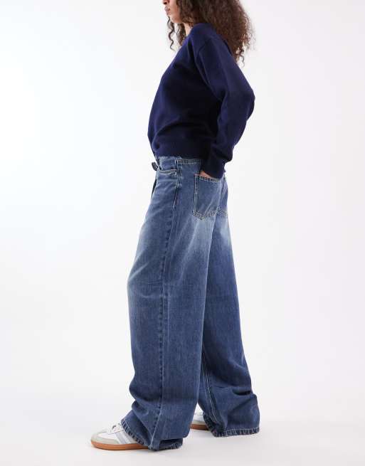 Object tie waist wide leg jeans in medium blue wash, 2 of 5