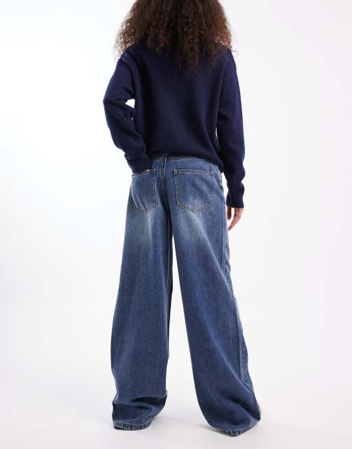 Object tie waist wide leg jeans in medium blue wash, 3 of 5