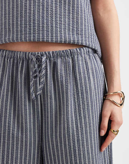 Object tie waist wide leg trousers co-ord in blue stripe, 3 of 5