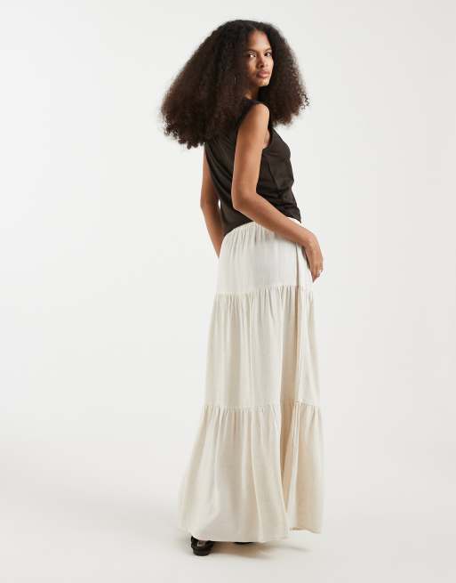 Object tiered boho linen touch maxi skirt in sandshell, 5 of 5