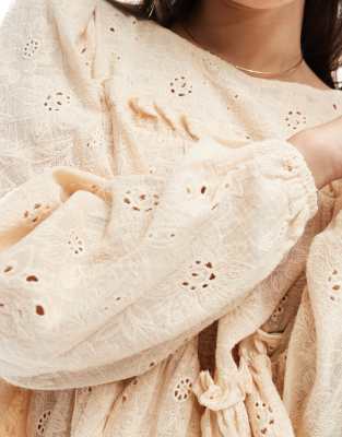 Object Tiered Long Sleeve Eyelet Top In White