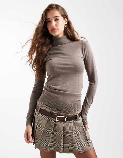 Object - Top a maniche lunghe con collo alto in maglia color fungo mélange - view 1