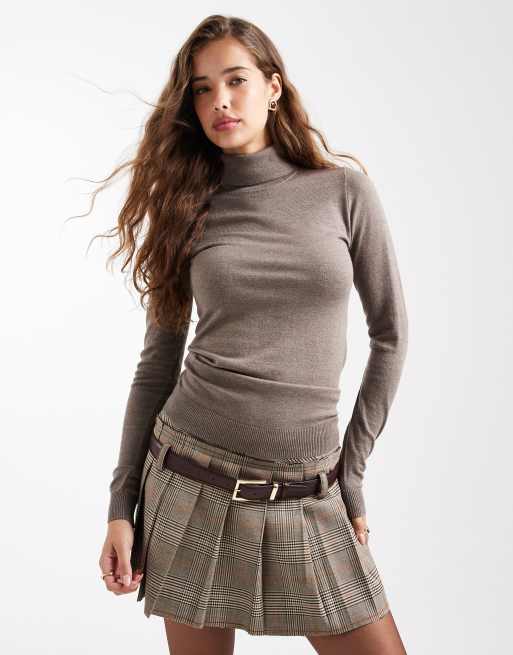 Object - Top a maniche lunghe con collo alto in maglia color fungo mélange