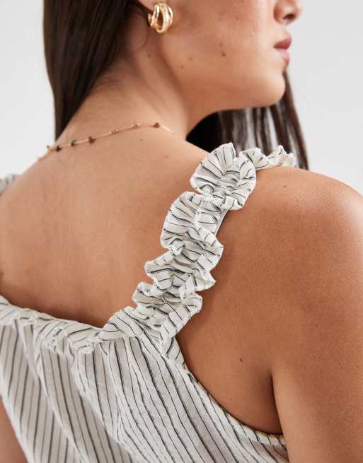 Object - Top boutonné froncé aux épaules - Rayures blanches, 3 de 4