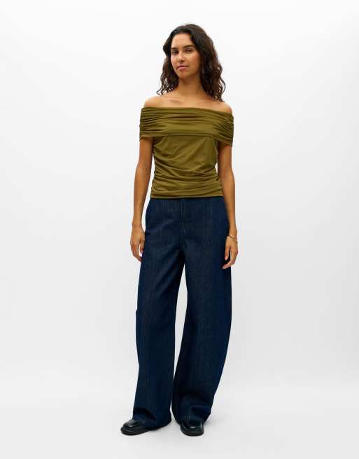 Object top con spalle scoperte color oliva martini, 3 di 5