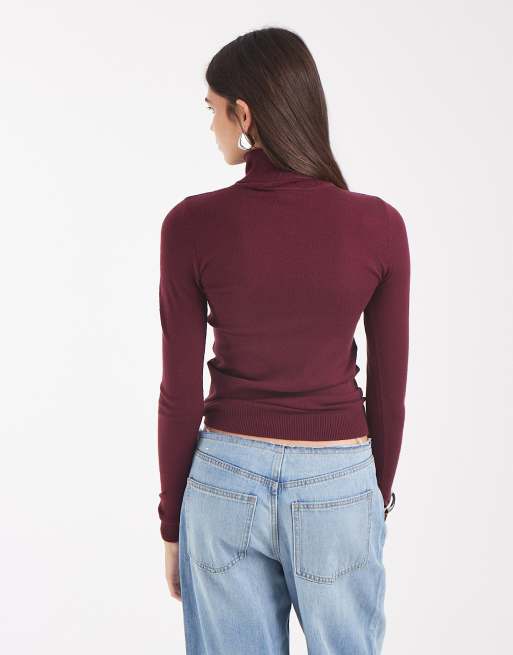Object - top de punto de manga larga con cuello vuelto en burdeos, 3 de 4