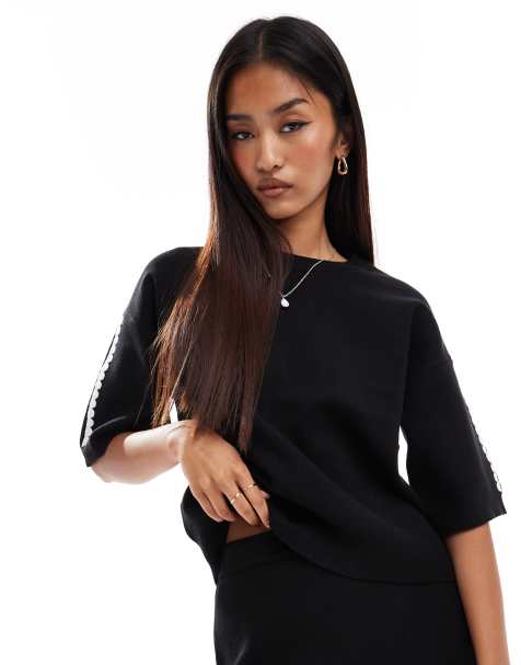 Object - Top in maglia nera con dettagli a contrasto in coordinato - view 1