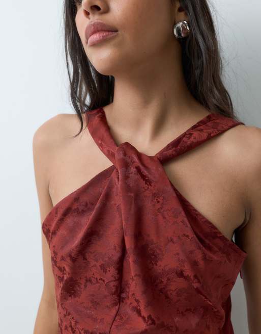 Object top we wzór z dekoltem typu halter w kolorze miedzianym, 3 z 5