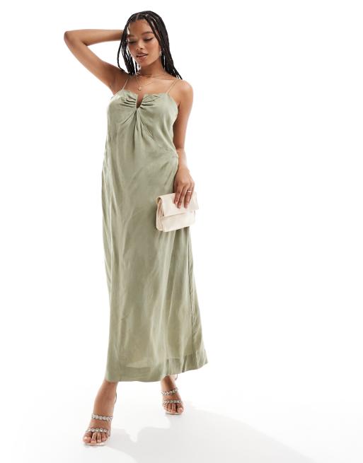 Object – Trägerkleid mit grünem Jacquard-Print und Korsettbügel am Ausschnitt