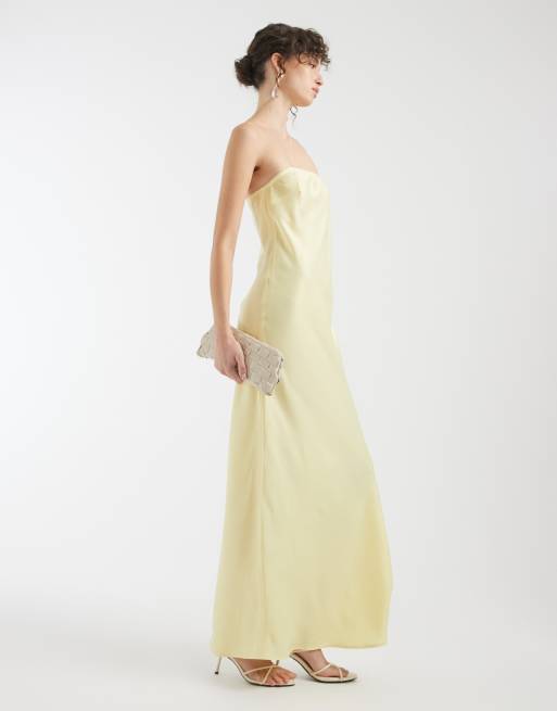 Object – Trägerloses Maxikleid aus Satin in Buttergelb, 2 von 4