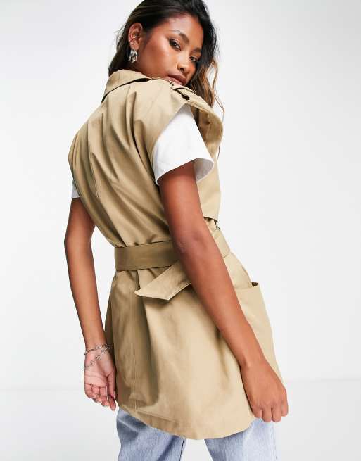 Object Trench coat court sans manches Beige ASOS