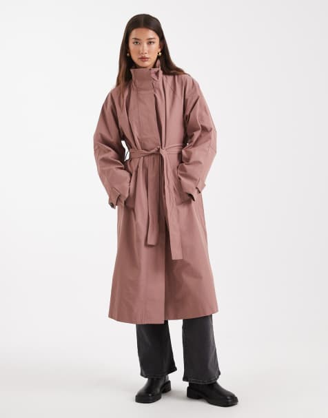 Object - Trench-coat épuré noué à la taille avec col montant - Rose lilas - view 1