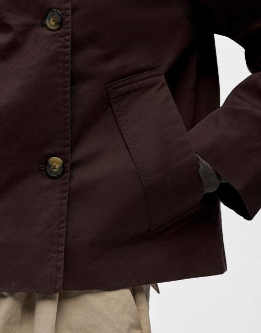 Object trench funnel neck jacket in chocolate brown, 4 of 6
