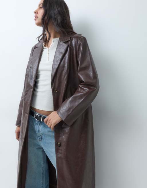 Object Trenchcoat in Lederoptik, lang, braun, 2 von 5