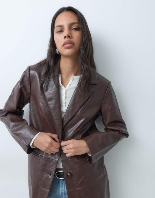 Object Trenchcoat in Lederoptik, lang, braun, 3 von 5