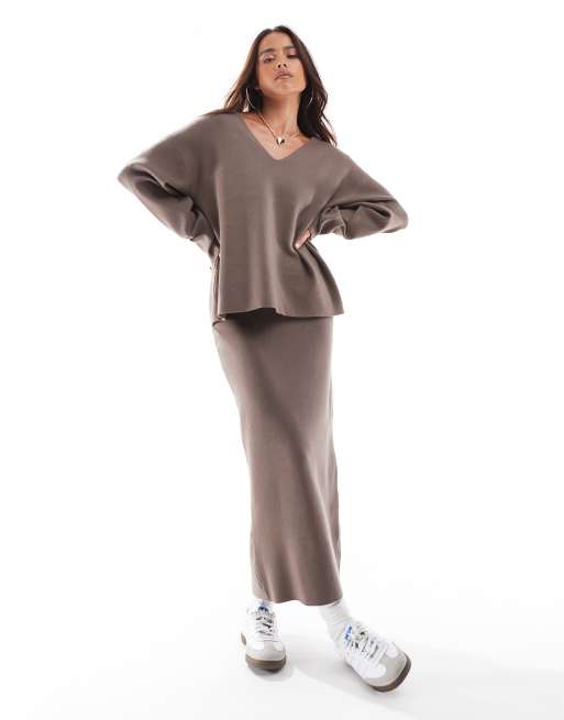 Object - Trui met structuur en V-hals in taupe, deel van co-ord set, 2 van 4