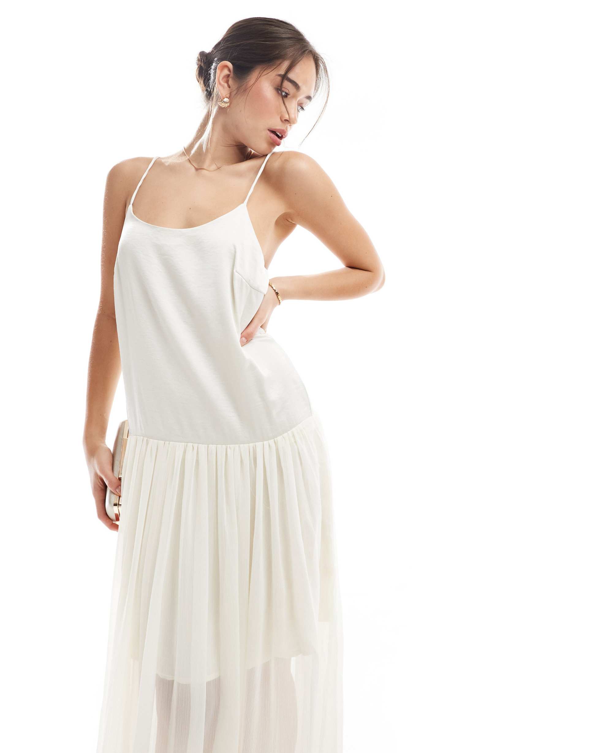 object tulle maxi slip dress in off-white