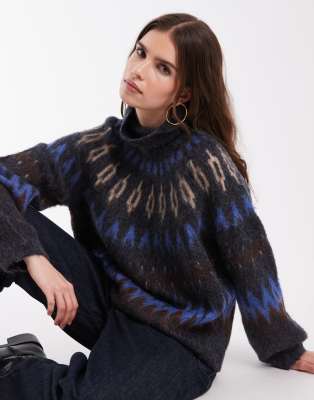 Object Turtleneck Fair Isle Knit Sweater In Blue