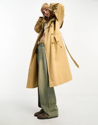 Object - Übergroßer Maxi-Trenchcoat mit gesteppter Innenseite in Beige-Neutral