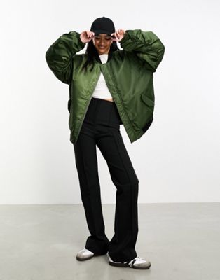 Object ultimate ruched sleeve bomber jacket in green - ASOS Price Checker