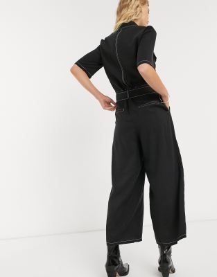 Black jumpsuit with store white stitching