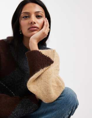 Object V-neck Oversized Knit Sweater In Multi