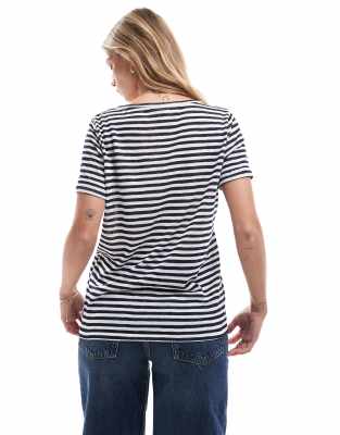 ladies navy and white striped t shirt