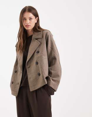 Veste courte ajuste en laine mlange de qualit suprieure - Marron - Object - Modalova