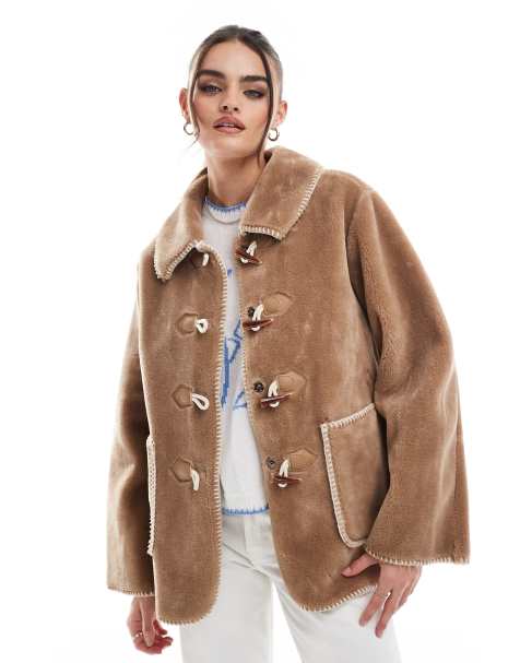 Object - Veste en fourrure avec boutons style duffle-coat - Marron tabac - view 1