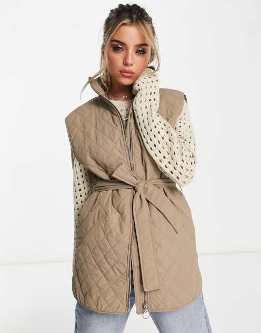 Object - Veste matelassée sans manches nouée à la taille - Marron clair