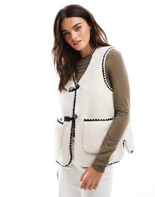 Object - Veste sans manches en polaire duveteuse à bords contrastants - Crème