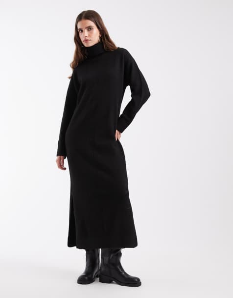 Object vestido largo de punto con cuello vuelto negro - view 1