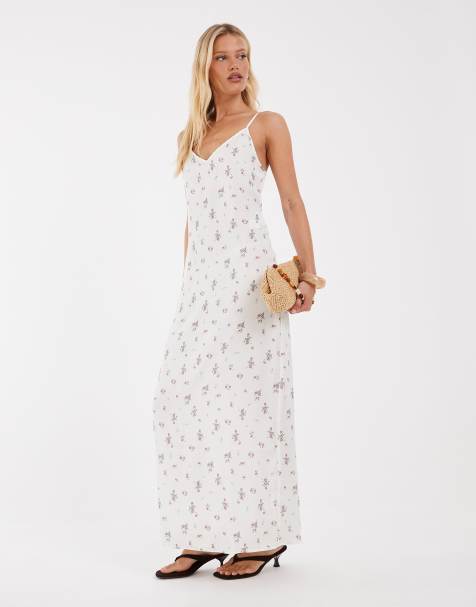 Object - vestido maxi lencero blanco con estampado floral pequeño - view 1