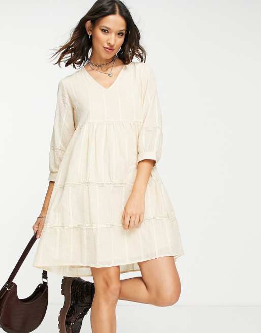 Object - Vestito grembiule crema con finiture in pizzo